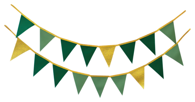 PNG Green and gold festival party bunting flags celebration decorative.