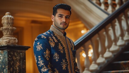 Elegant Man with Grand Staircase.