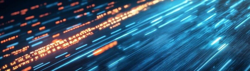 A dynamic abstract image showcasing vibrant streaks of light in blue and orange, conveying a sense of speed and technological advancement.