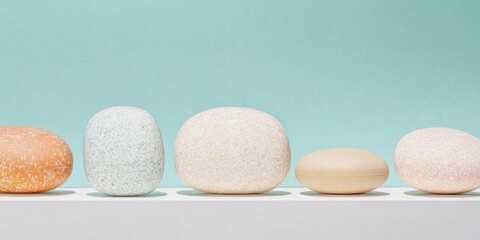 Obraz premium Minimalist Wellness Gradient Pastel Stone Textures Showcasing Holistic Nutrition Supplements in Soft Modern Wellness Content