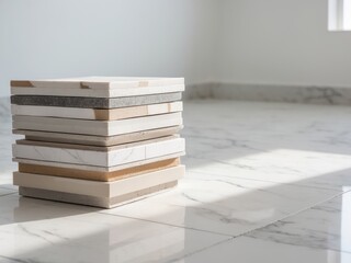 Stack different types tiles white marble floor are Sample stack