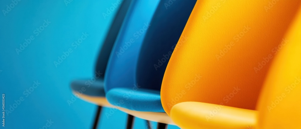 Aufkleber Chromatic Workspace Evolution Vibrant Ergonomic Seating Design Showcasing Bold Color Theory in Modern Office Furniture Innovation
