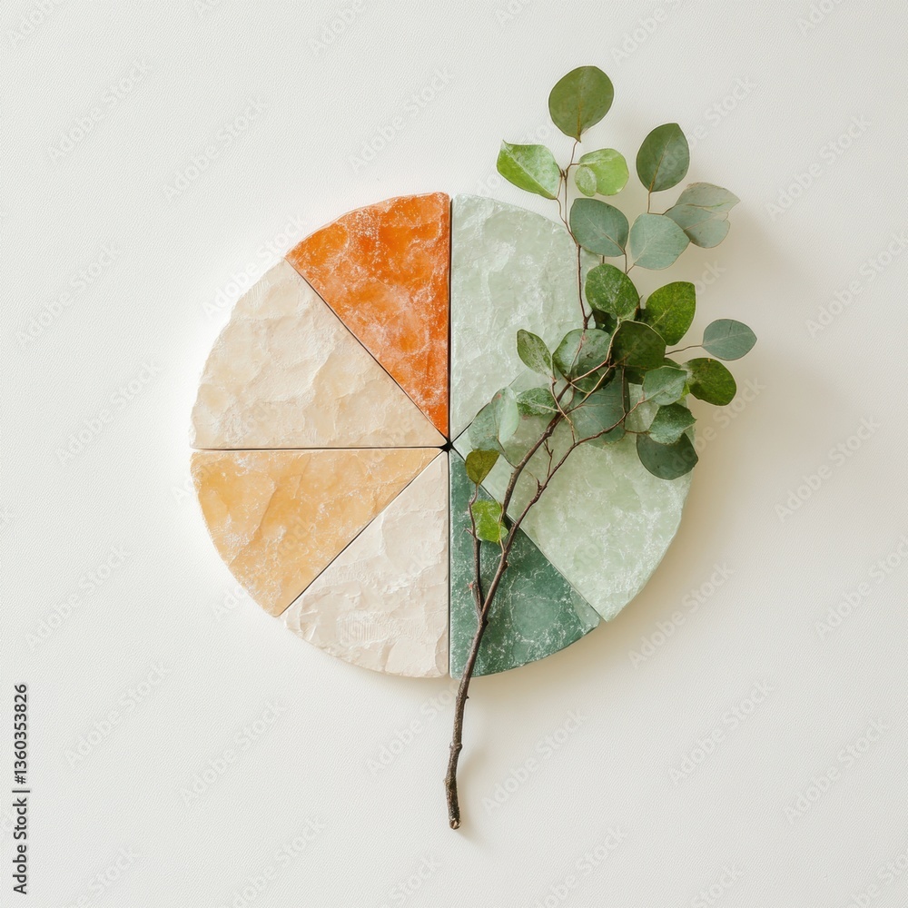 Aufkleber Sustainable Investment Insights Biophilic Pie Chart Visualization with Natural Stone Palette and Eucalyptus - Modern Wealth Strategy for Eco-Conscious Portfolio Design