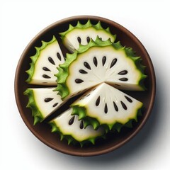 Soursop wedges in wooden bowl offering a refreshing and tropical fruit treat