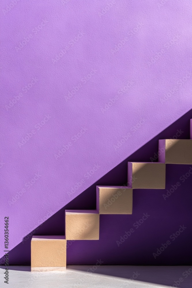 Poster minimalist progress visualization geometric arrow cubes in layered purple gradient - innovative stra