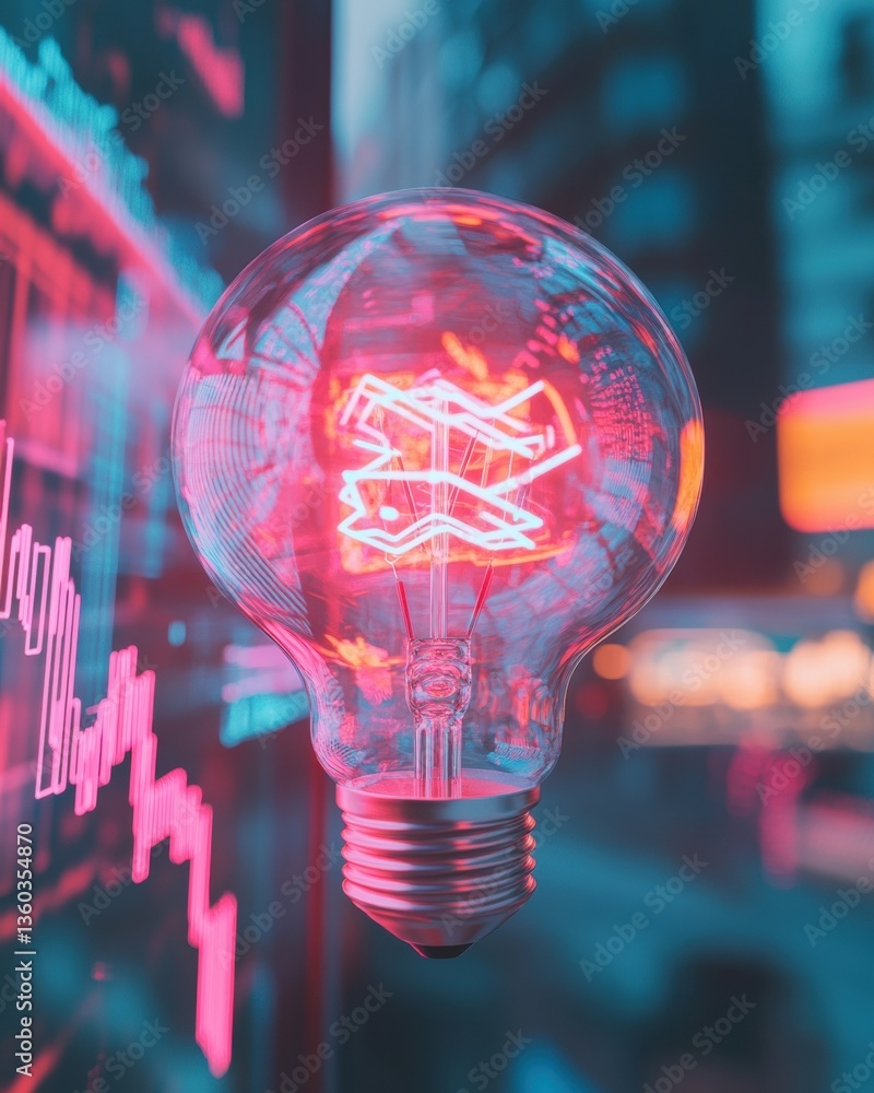 Aufkleber cyberpunk financial innovation neon lightbulb visualizing disruptive investment strategies with futu