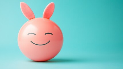 Obraz premium A happy bunny face with ears on a plain turquoise background