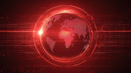 A digitalized Earth image with an aperture in a red background, representing the global connection and digital technology.