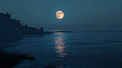 Ocean Moonlight Glow with Reflective Waves