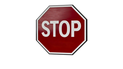An aluminum stop sign placed beside the traffic road for directing traffic, an explicit stop command, regulating and controlling traffic, transparent.