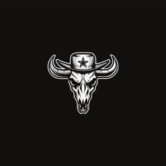Vintage Cowboy Long Horn Skull Logo