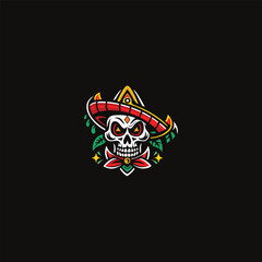 Skull In A Mexican Hat Logo. Creative Skull Logo