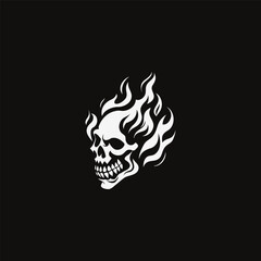 White Fire Skull Logo. unique skull emblem