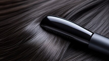 Hair crimper gently gliding through long, silky strands, showcasing the precision of heat styling