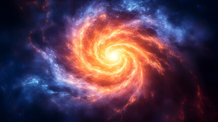 Obraz premium Vibrant swirling galaxy with orange and blue hues, showcasing cosmic energy and star formation