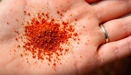 Fototapeta premium Cayenne pepper HD image. Cayenne pepper on palm image background