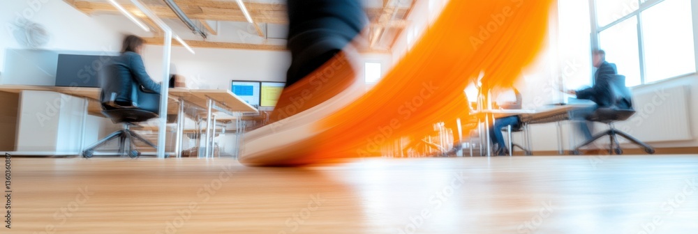 Fototapete Hybrid Workspace Dynamics Agile Design and Motion Blur Revealing High-Performance Digital Collaboration in Modern Open-Plan Office Innovation