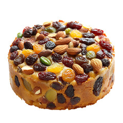 A Freshly Baked Fruitcake Studded with Dried Fruits Isolated on Transparent Background