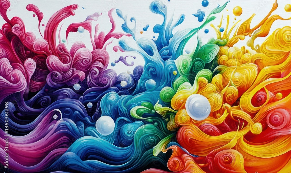 Poster A vivid spectrum of rainbow colors flows in a swirling, textured abstract, creating a visually dynamic artistic effect.
