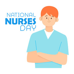 Young male nurse in modern medical uniform with lettering for National Nurses Day