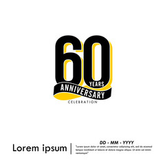 60th years anniversary celebration emblem. modern anniversary logo isolated with infinity circle ribbon on white background. vector illustration template design for web, flyers, poster, greeting card