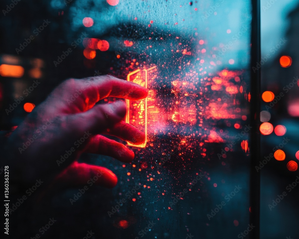 Poster Cybernetic Disruption Immersive Digital Transformation Visualization with Neon-Charged Particle Interface Revealing Technological Breakthrough in Quantum Innovation