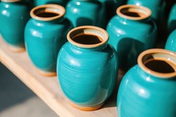 Artisanal Fermentation Renaissance Vibrant Teal Ceramic Kimchi Jars Showcasing Sustainable Culinary Heritage and Modern Preservation Techniques
