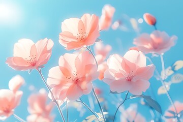 Fototapeta premium Pastel Pink Roses Sunny Sky.