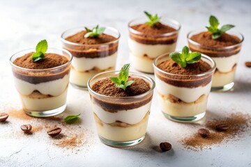 tiramisu cups in white background