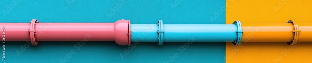 Poster Industrial Color Block Modular Piping Minimalist Engineering Design Showcasing Systematic Infrastructure and Next-Gen Manufacturing Connectivity