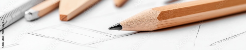 Fototapete Precision Engineering Visualization Minimalist Drafting Tools on Architectural Grid - Innovative Design Planning for Technical Professionals and Creative Industries