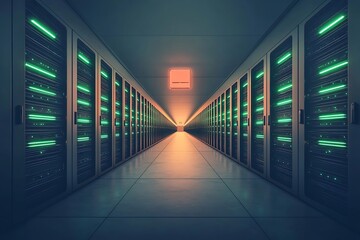 Fototapeta premium Server Room Corridor with Data Center.