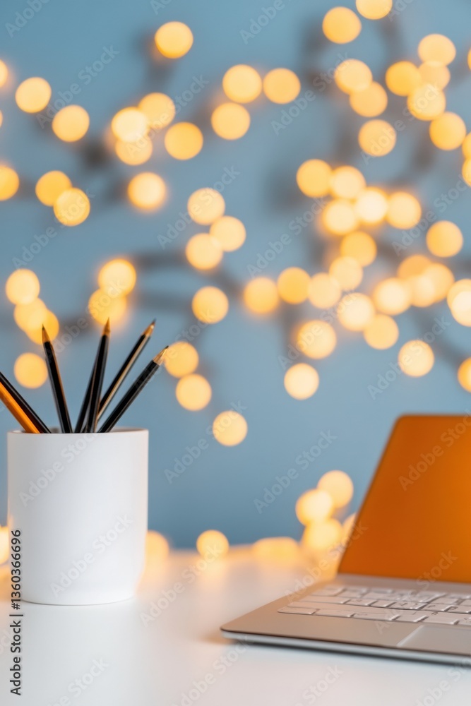 Fototapete minimalist creative workspace soft bokeh lighting and modern tech aesthetic - inspiring digital noma