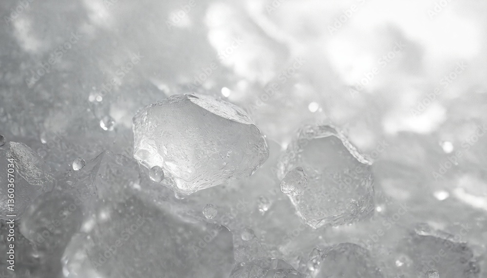 Poster closeup of ice crystals texture. frozen water winter macro shot with hexagonal structure. clear wate