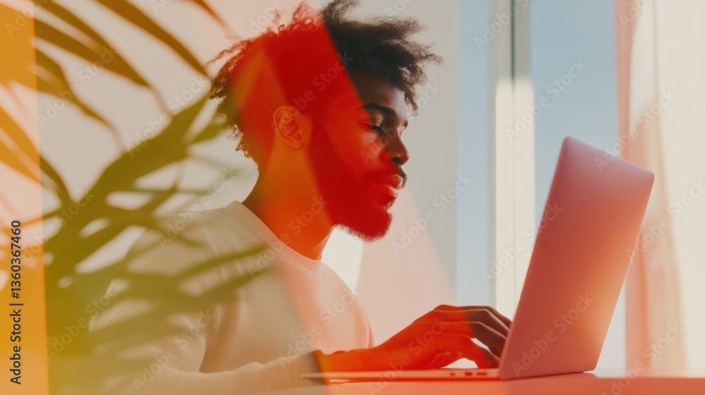 Poster Hybrid Workflow Mastery Dynamic Gen Z Remote Professional Capturing Peak Productivity in Sunlit Home Office with Vibrant Minimalist Design Aesthetic