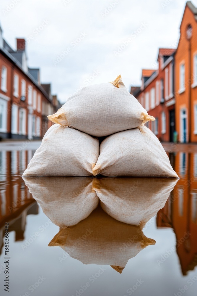 Aufkleber climate resilience visualization urban flood mitigation with reflective sandbag barrier - adaptive i