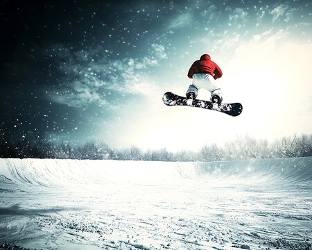 Snowboarder jump with winter sports.