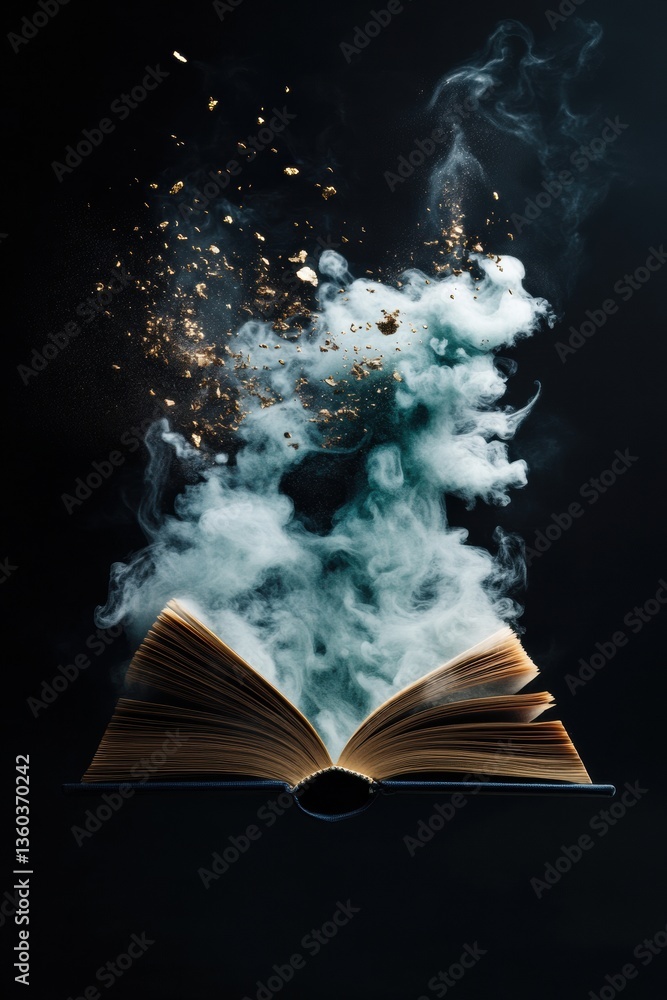 Poster Immersive Digital Storytelling Ethereal Book of Imagination with Magical Particle Transformation - Innovative Narrative Experience for Creative Content Platforms