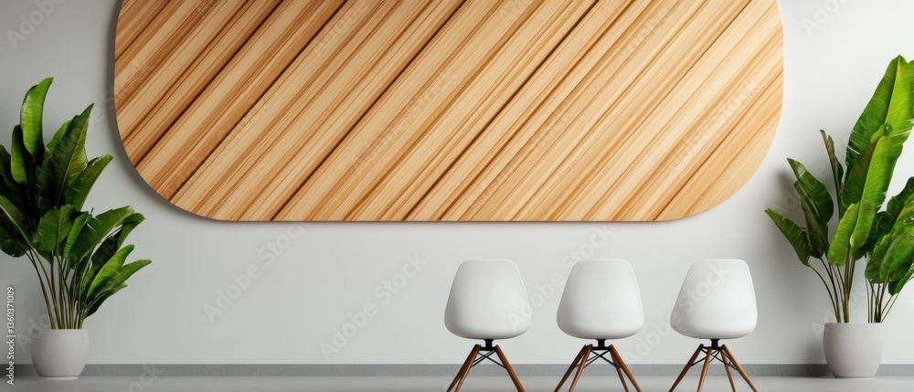 Poster sustainable nordic design minimalist eames-inspired workspace with biophilic wood paneling and moder