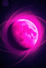Fototapeta premium Magenta planet surrounded by shimmering stardust, cosmic dust swirling, galaxy, cosmic dust, design