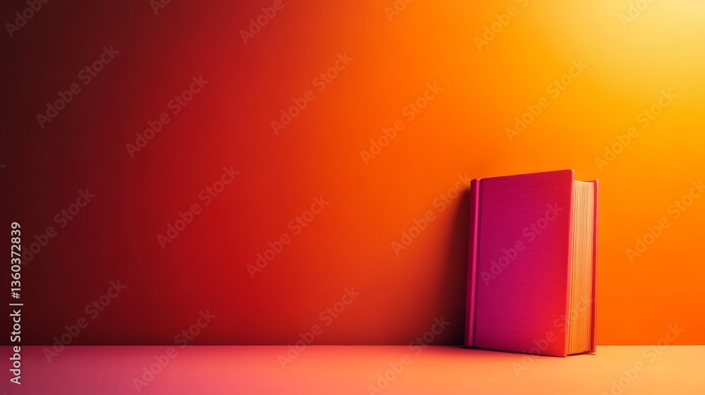 Leinwandbilder A vibrant book rests against a bold background, showcasing bright colors and creating an engaging flat lay design with ample copy space on the right
