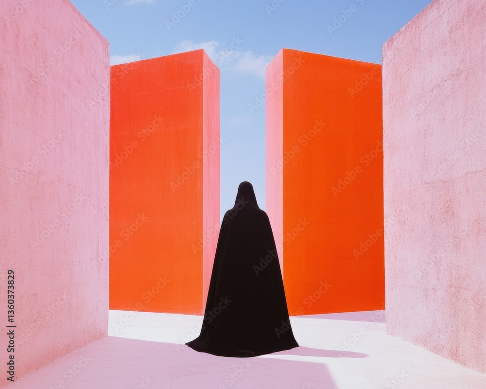 Poster minimalist architectural narrative bold chromatic monolith encounter - geometric design storytelling