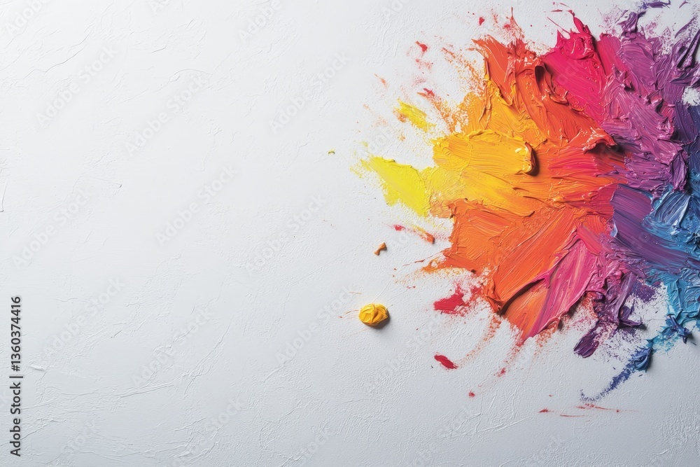 Poster Creative arrangement features a vibrant gradient of paint dabs on a smooth white surface, with ample copy space on the right side for messages or text