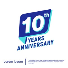 10th years anniversary celebration emblem. anniversary logo isolated with blue ribbon on white background. vector illustration template design for web, flyers, poster, invitation or greeting card	