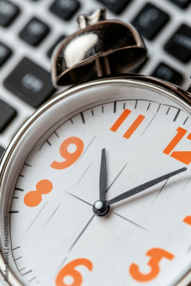 Poster Minimalist Productivity Hack Retro Analog Clock on Sleek Keyboard - Digital Workspace Optimization for Time-Conscious Professionals and Remote Work Culture