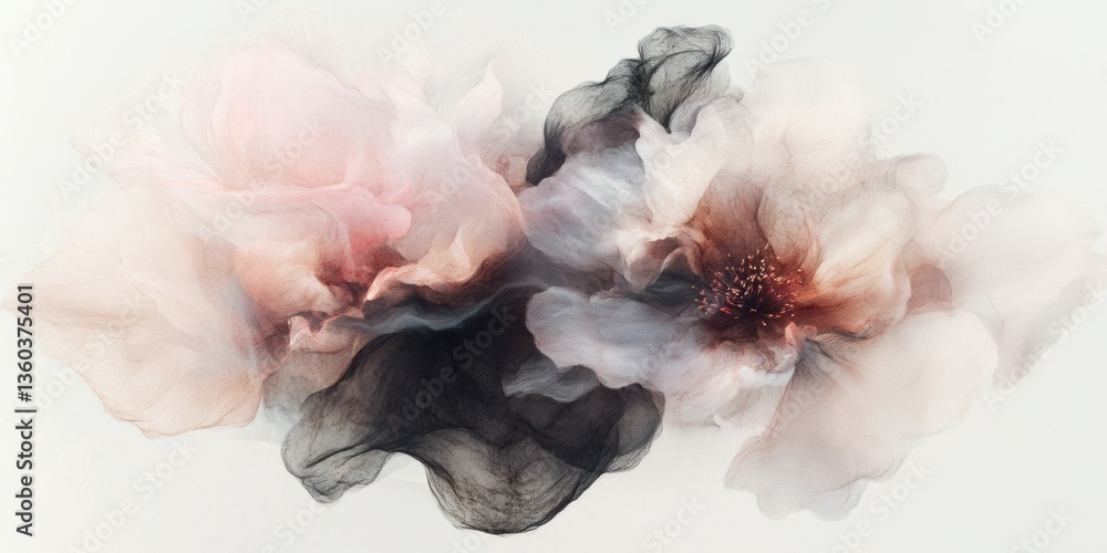 Aufkleber ethereal fluid art soft watercolor abstract botanical visualization for mindful wellness branding an