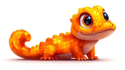 A Friendly Cartoon Orange Lizard Standing on a White Surface