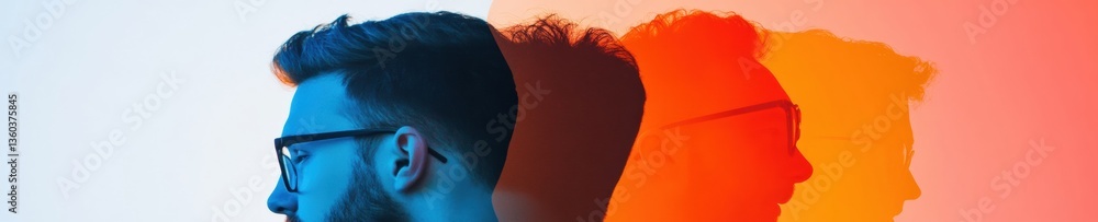Poster Digital Evolution Visualized Gradient Silhouette Profiles Showcasing Technological Convergence and Innovative Workplace Transformation for Next-Gen Professional Dynamics