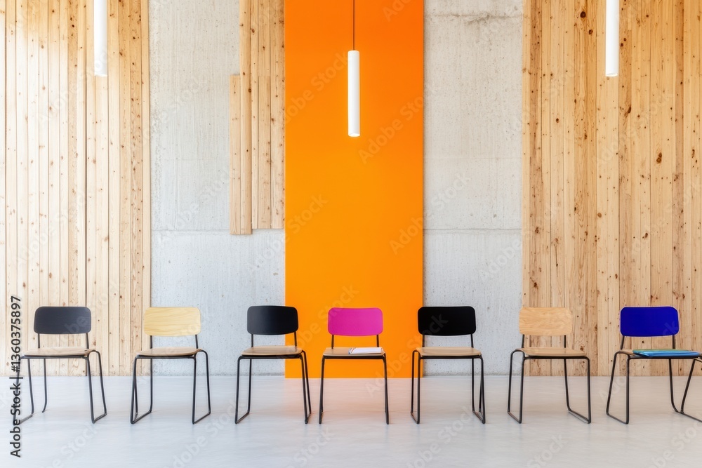Poster minimalist learning spaces vibrant collaborative design for gen z education - innovative classroom a