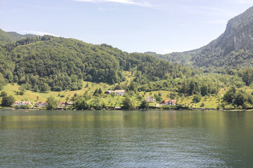 Obraz premium Summer holiday in Gmunden Austia, lake, mountains, yachts